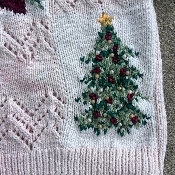 VTG 90s Hand Knit Christmas Sweater Grandmacore Cottagecore Marisa Christina S - Picture 2 of 8